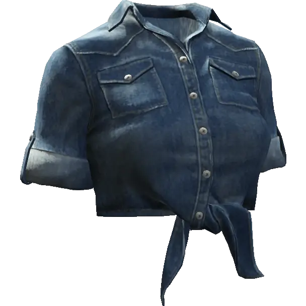 Завязанная джинсовая рубашка