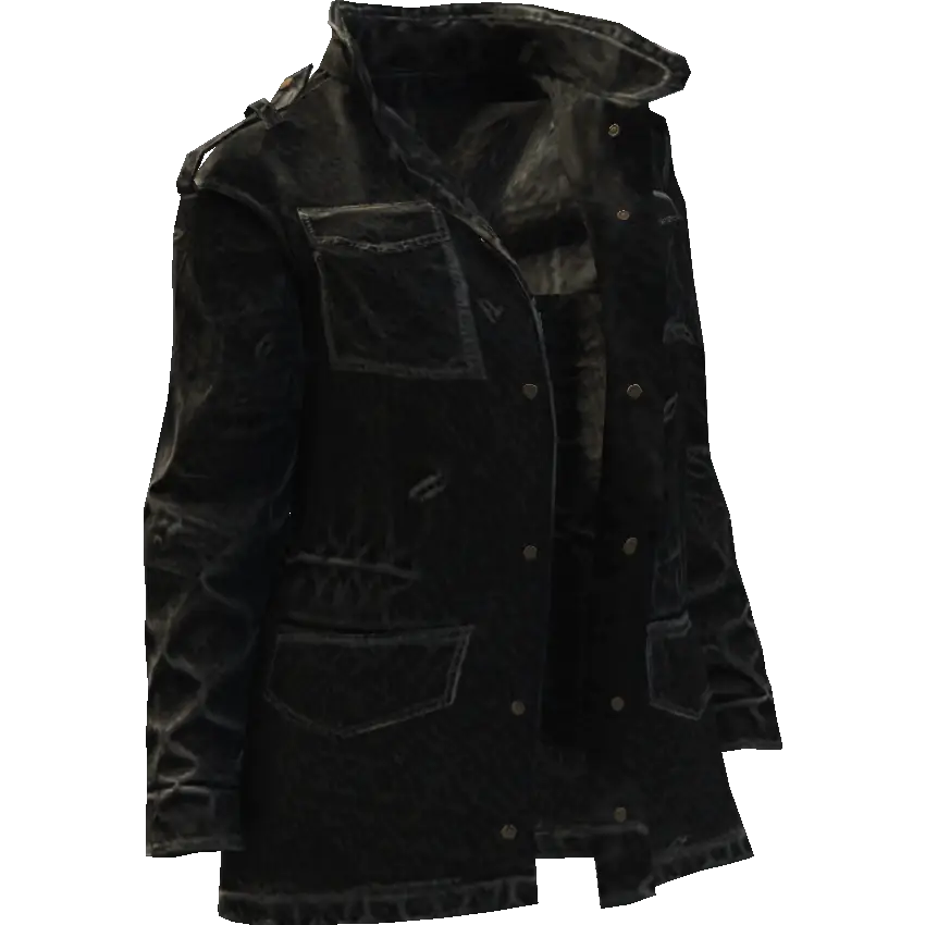 Куртка длинная на пуговицах расстегнутая