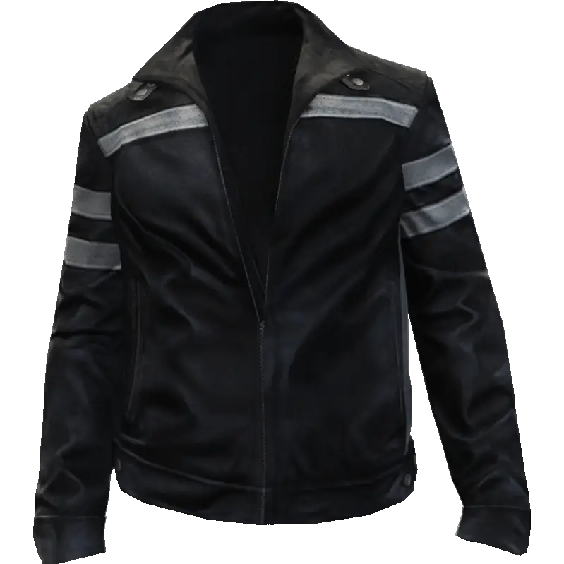 Кожаная куртка с белыми вставками