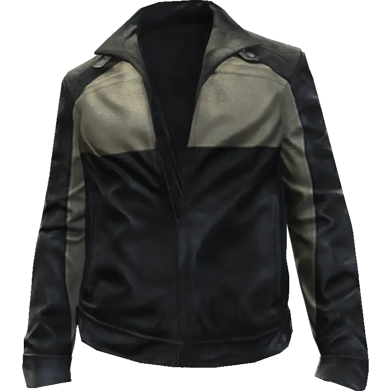 Кожаная куртка с белыми вставками